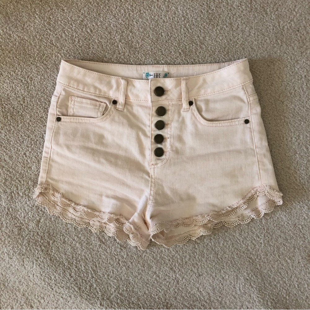 Blush Pink Denim Lace Shorts
